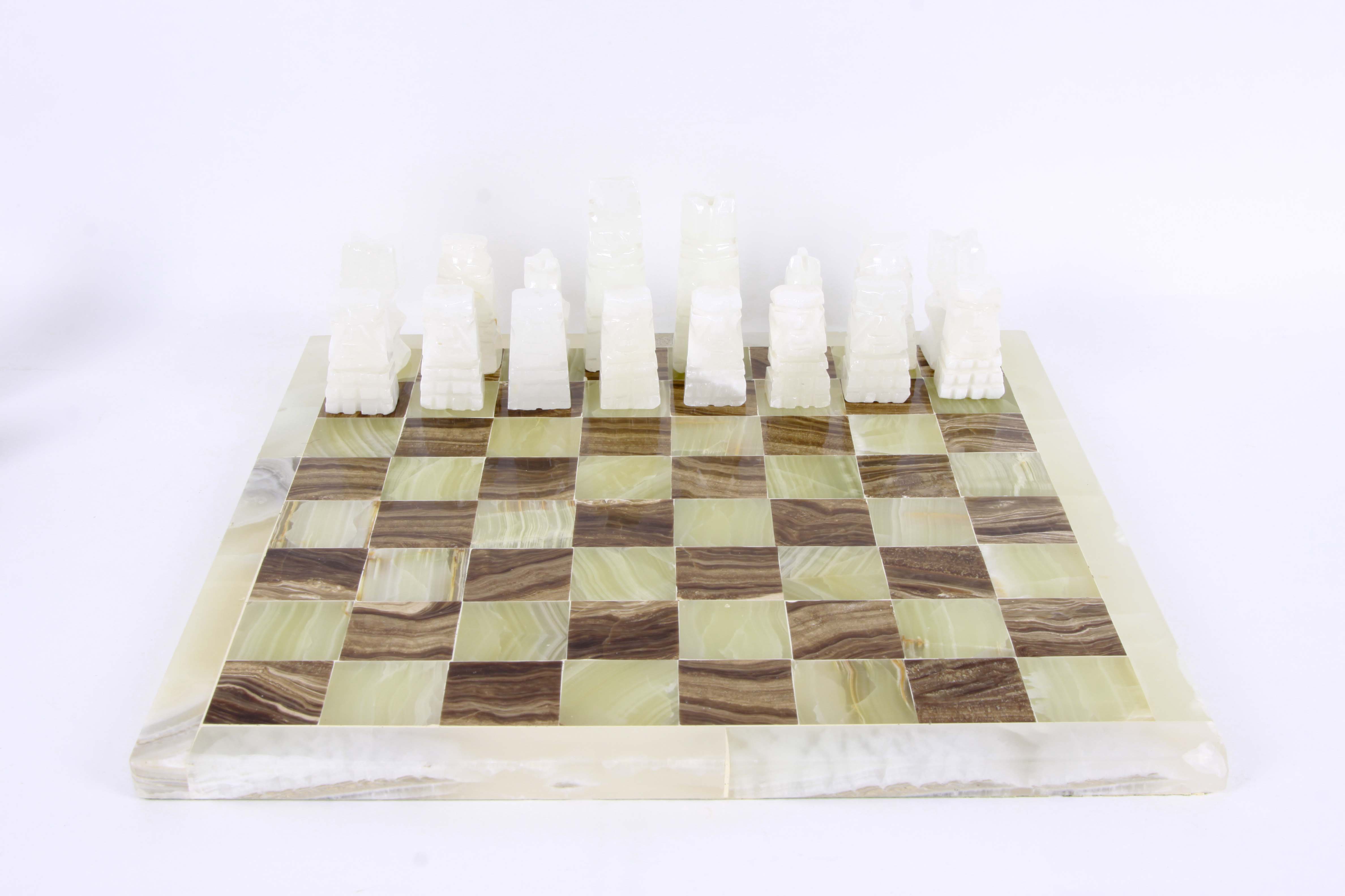 Carved Marble and Quartz Chess Set