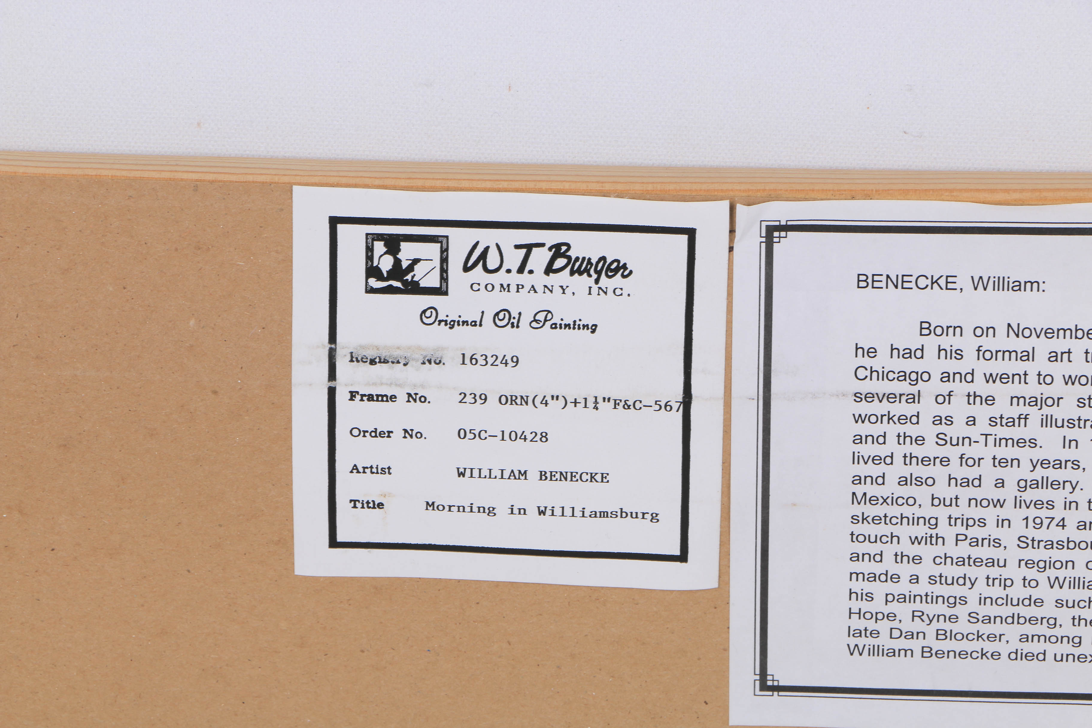 William Benecke Original Oil on Canvas "Morning in Williamsburg"