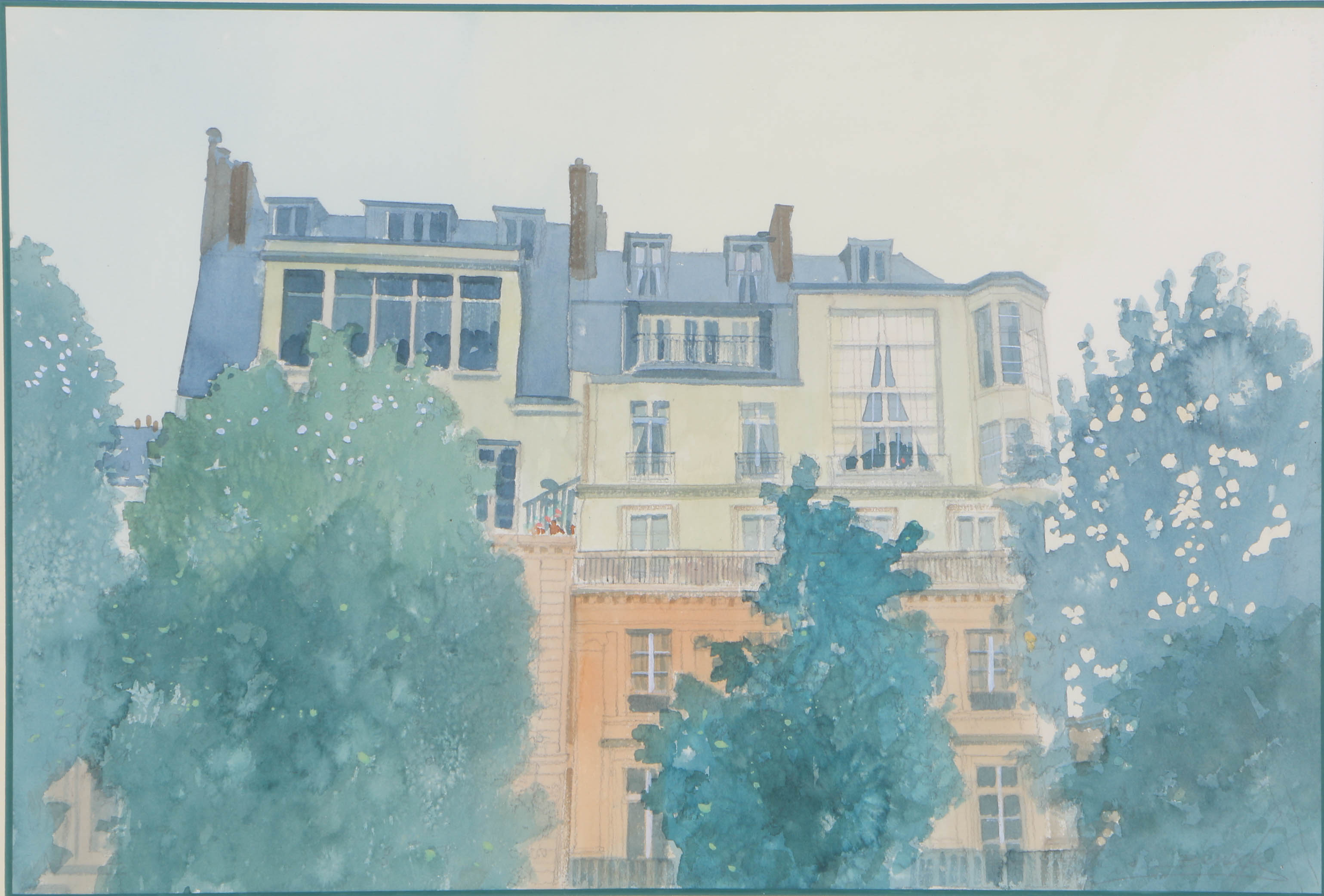 William Benecke Watercolor "Building Along the Seine"