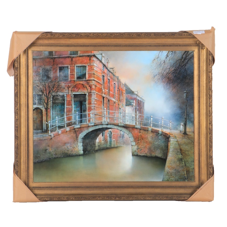 Marc Chapaud Oil Painting on Canvas "Pays-Bas Canal a Delft"
