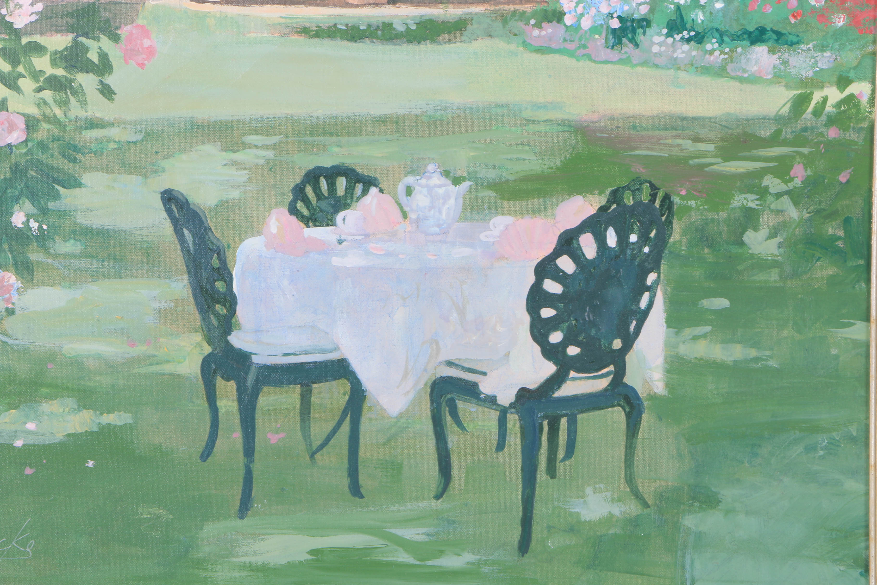 William Benecke Oil Painting on Canvas "Tea In The Garden"