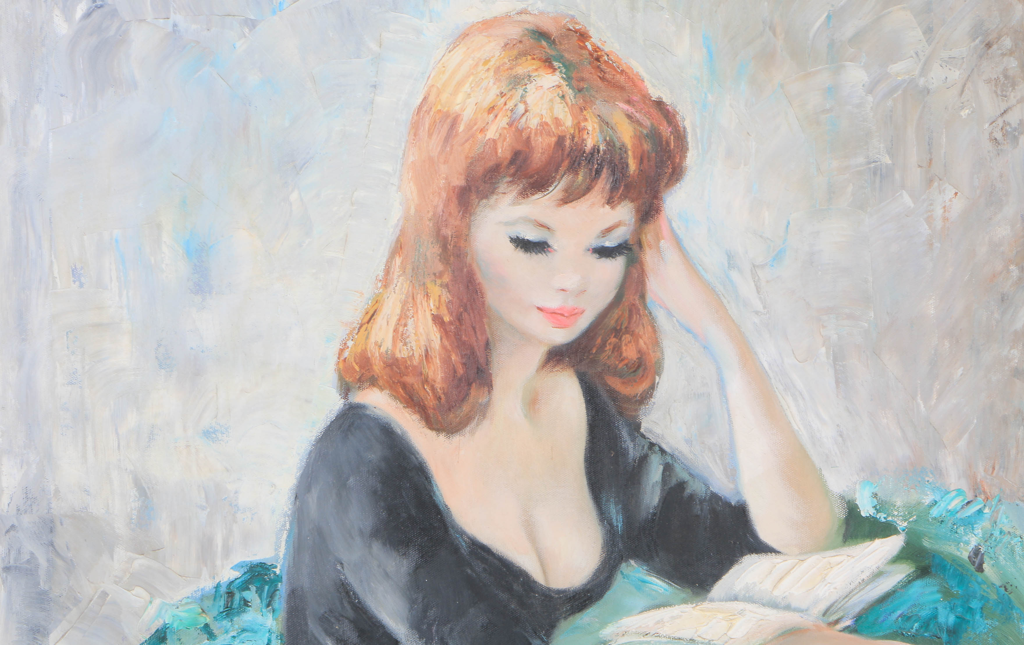 Dallas Simpson Oil Painting on Canvas "Girl On A Green Silk Cushion"