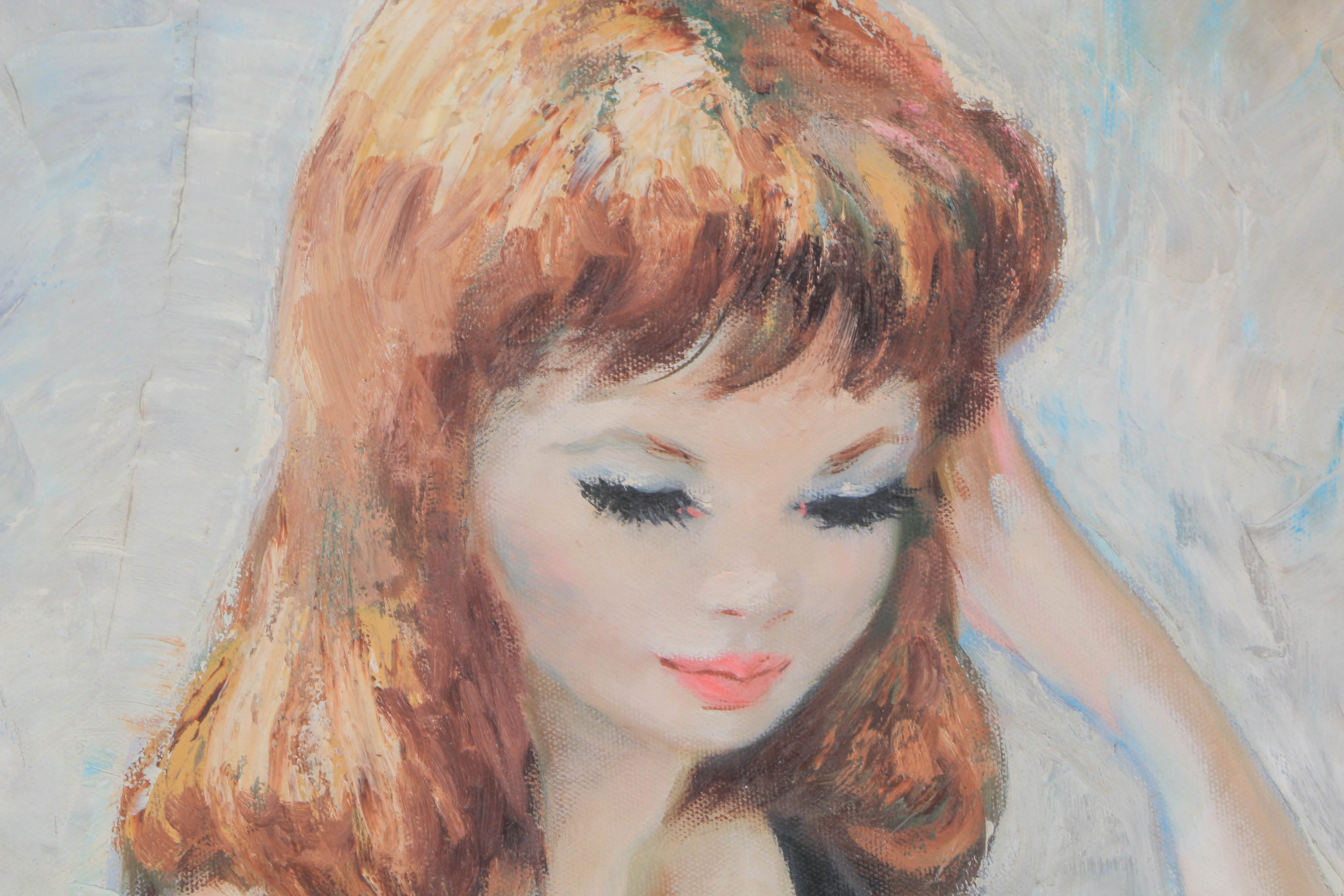 Dallas Simpson Oil Painting on Canvas "Girl On A Green Silk Cushion"