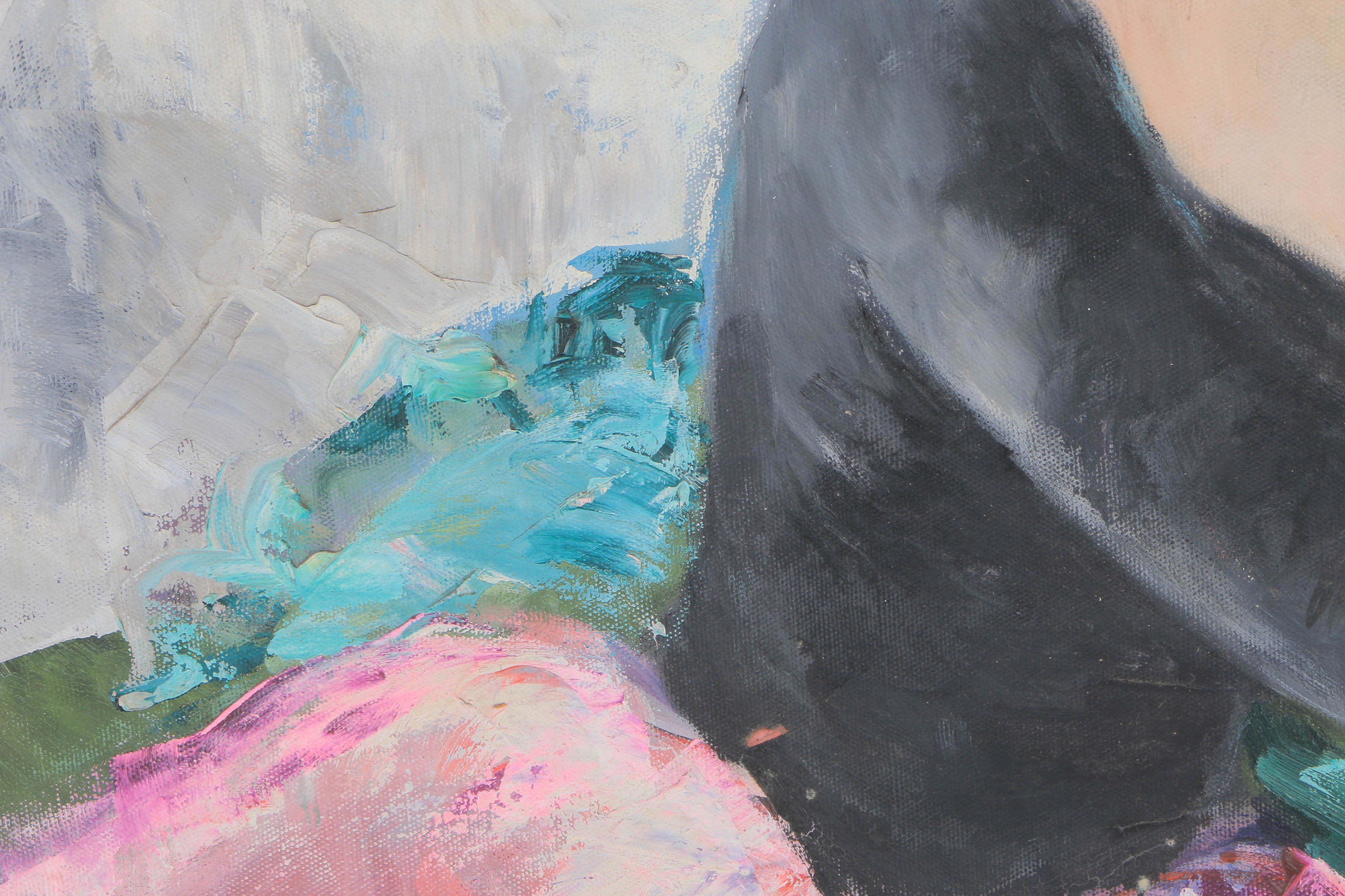 Dallas Simpson Oil Painting on Canvas "Girl On A Green Silk Cushion"