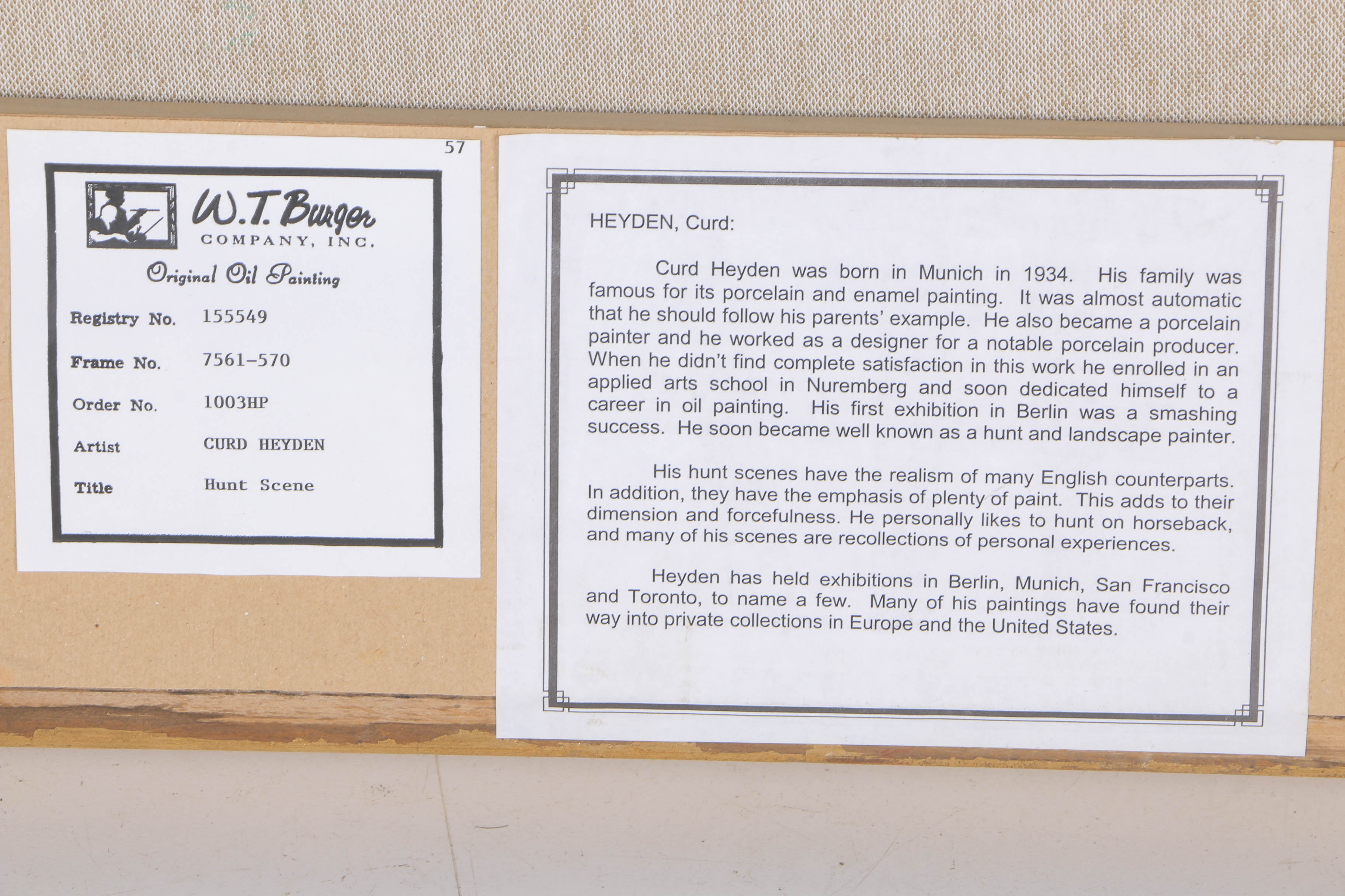 Curd Heyden Oil Painting on Canvas "Hunt Scene"