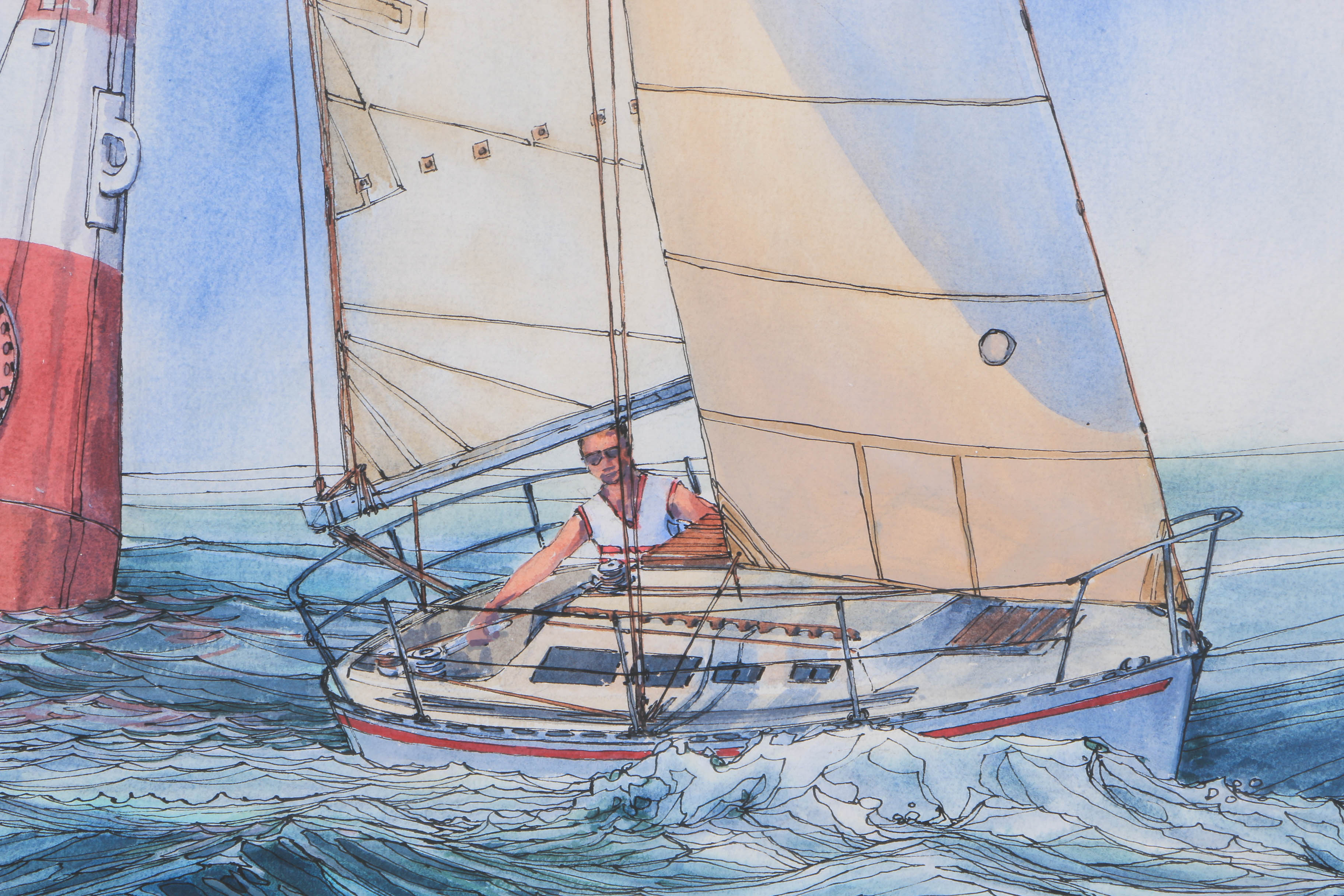 Richard Bagguley Watercolor on Paper "Sailing"