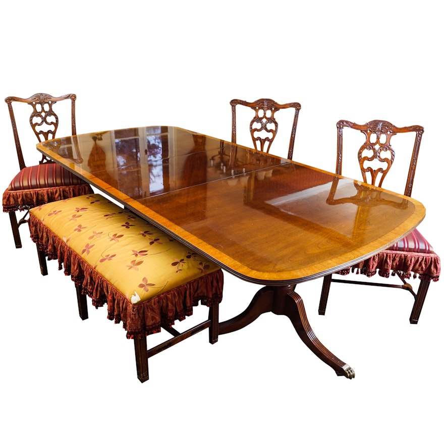 Classical Style Dining Table With Chairs and a Bench