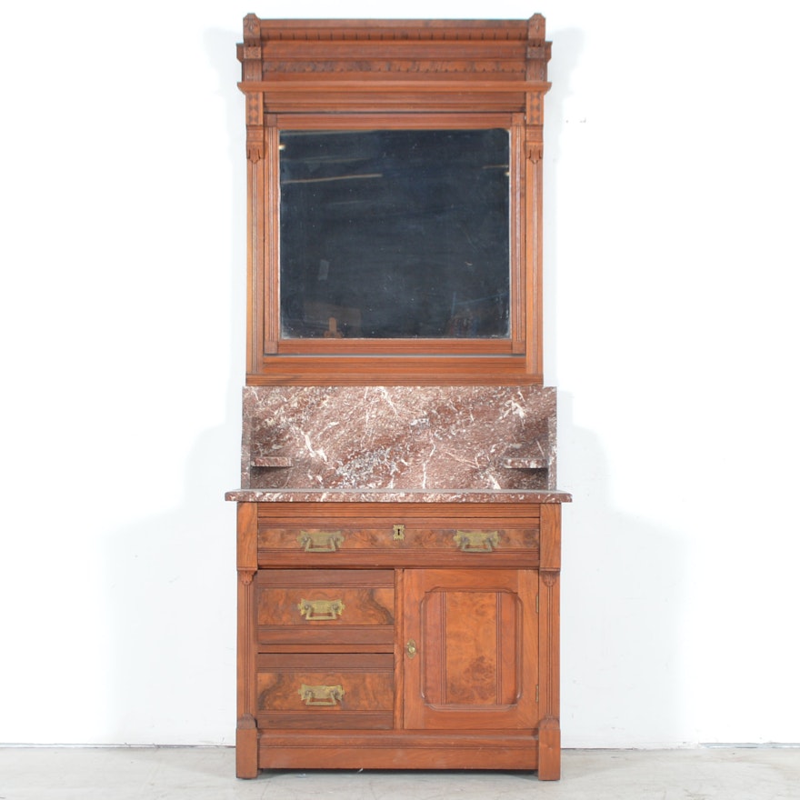 Antique Eastlake Marble-Topped Washstand with Mirror