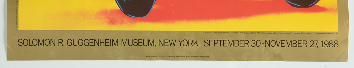 Andy Warhol "Cars" 1988 Offset Lithograph Exhibition Poster