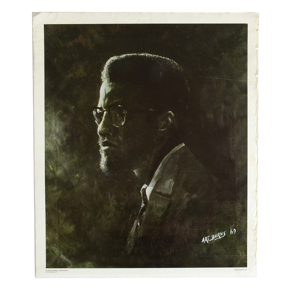 After Art Burns Offset Lithographic Portrait of Malcolm X