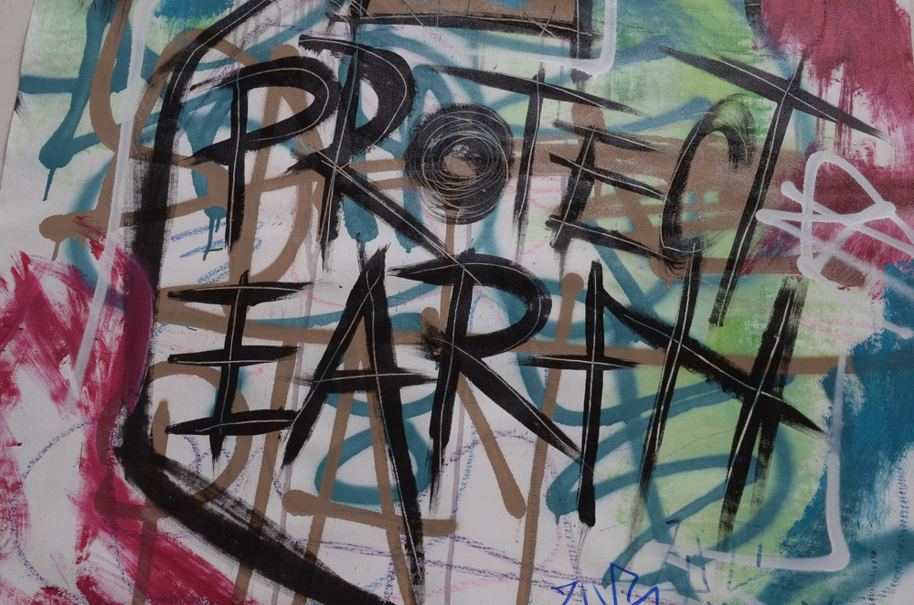 Wall Street Original Large-Scale 2017 Mixed Media Street Art on Unstretched Canvas "Protect Earth"