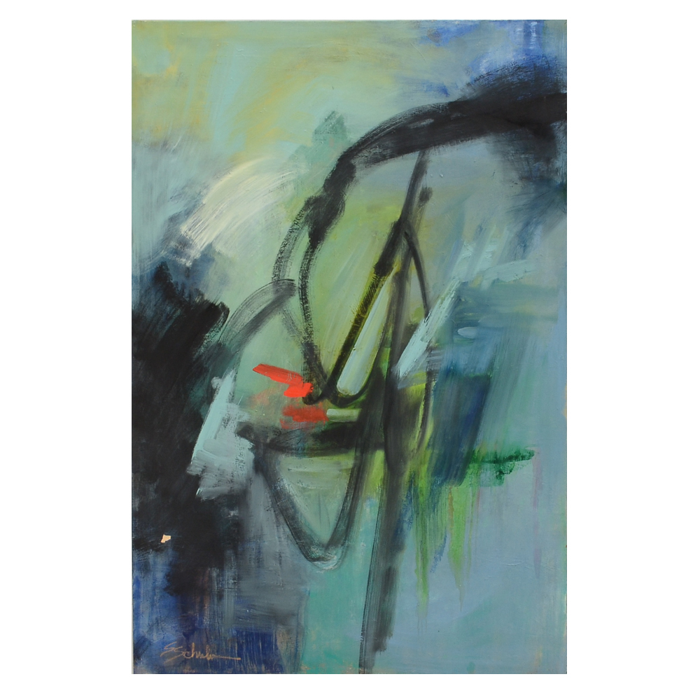 Susan Schuler Original Large-Scale Abstract Oil on Canvas "Lunch on the Veranda"