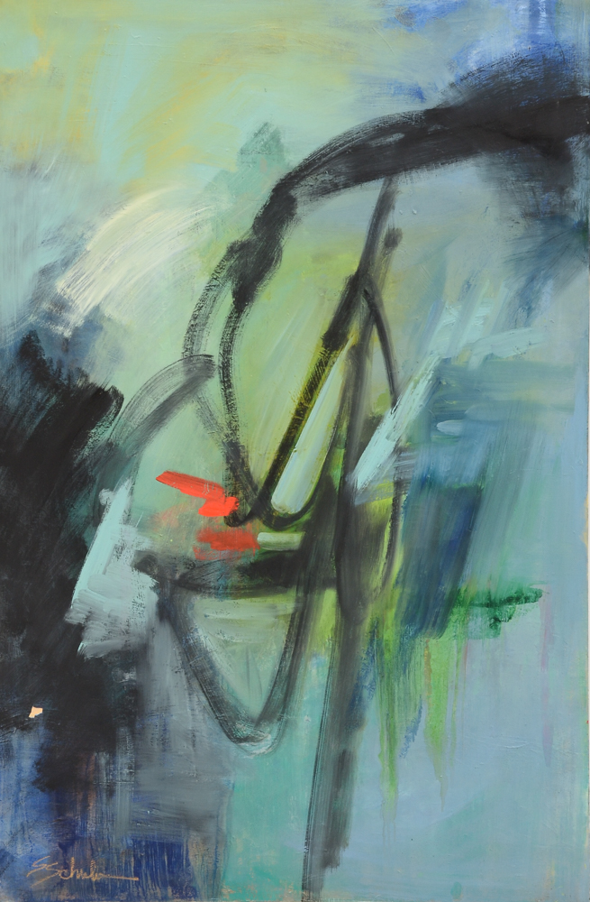 Susan Schuler Original Large-Scale Abstract Oil on Canvas "Lunch on the Veranda"