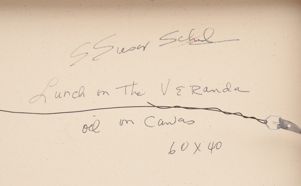 Susan Schuler Original Large-Scale Abstract Oil on Canvas "Lunch on the Veranda"