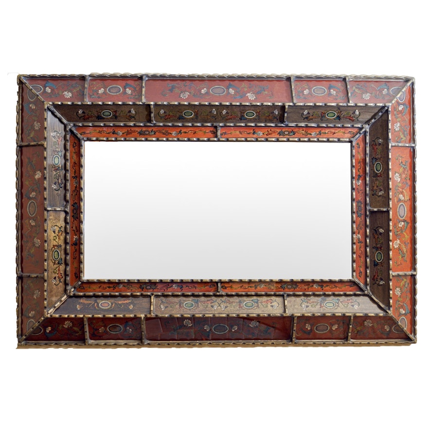Distressed Red Framed Wall Mirror