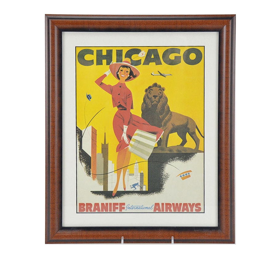 Reproduction Chicago-Braniff International Airways Travel Poster