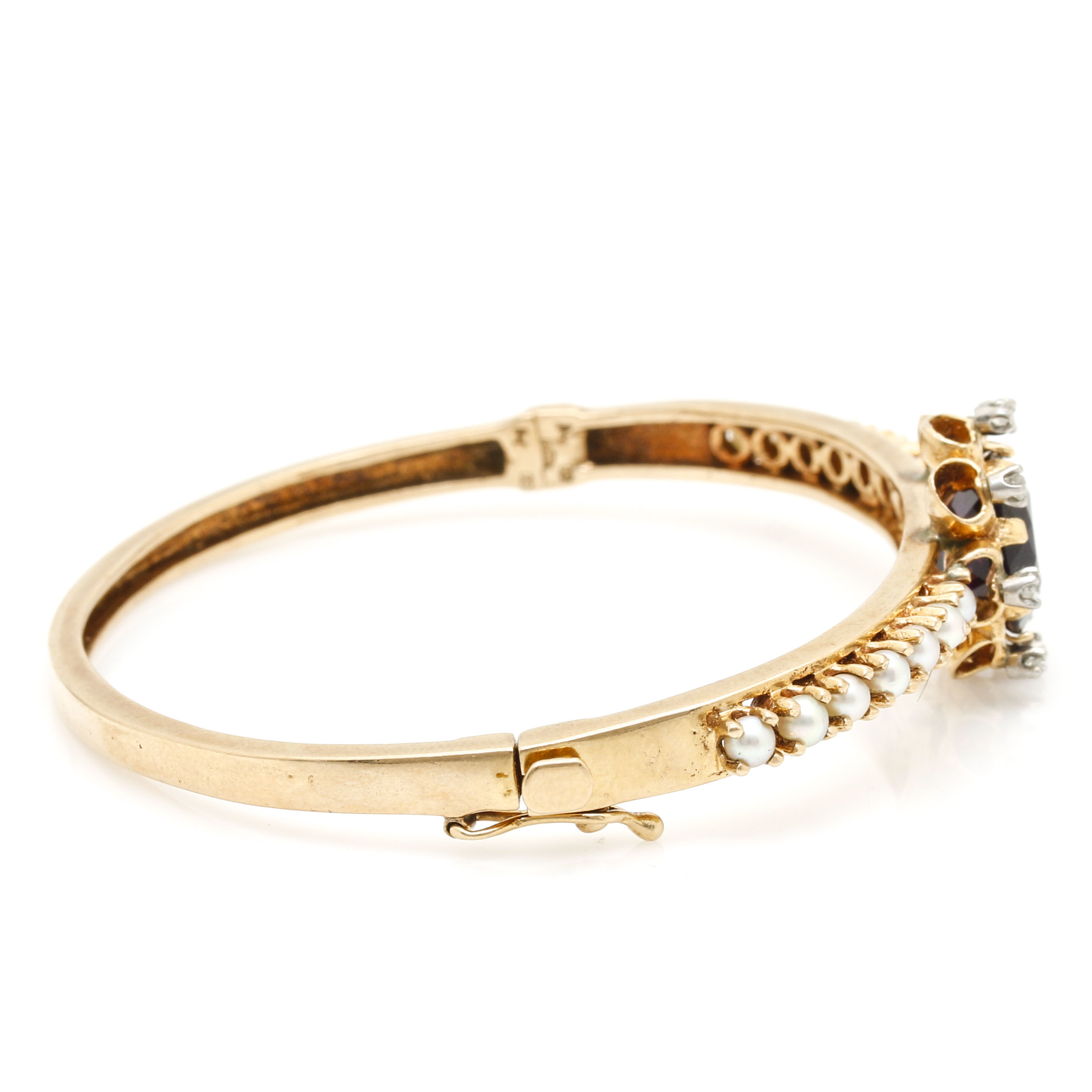 14K Yellow Gold Amethyst, Cultured Pearls and Diamond Bangle