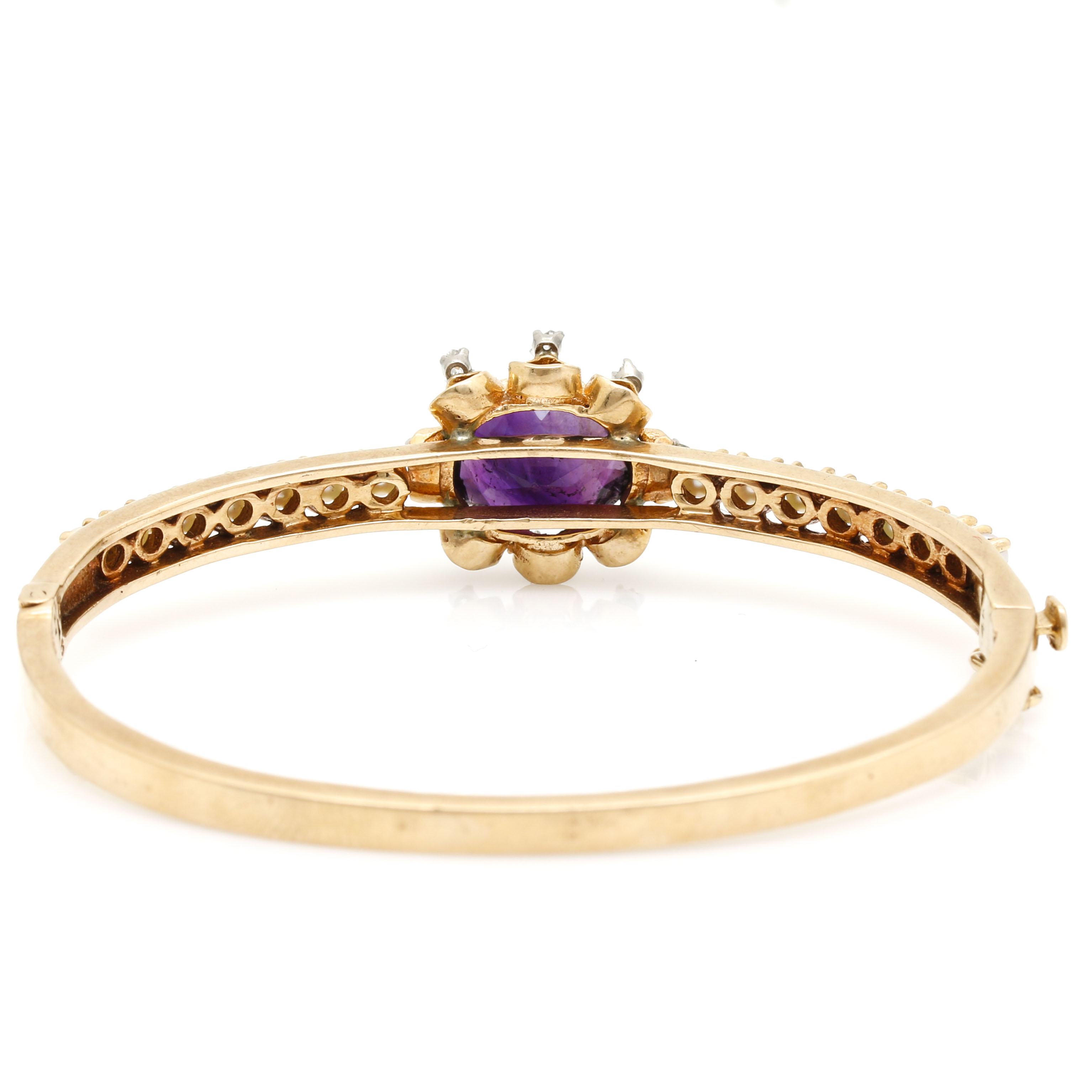 14K Yellow Gold Amethyst, Cultured Pearls and Diamond Bangle