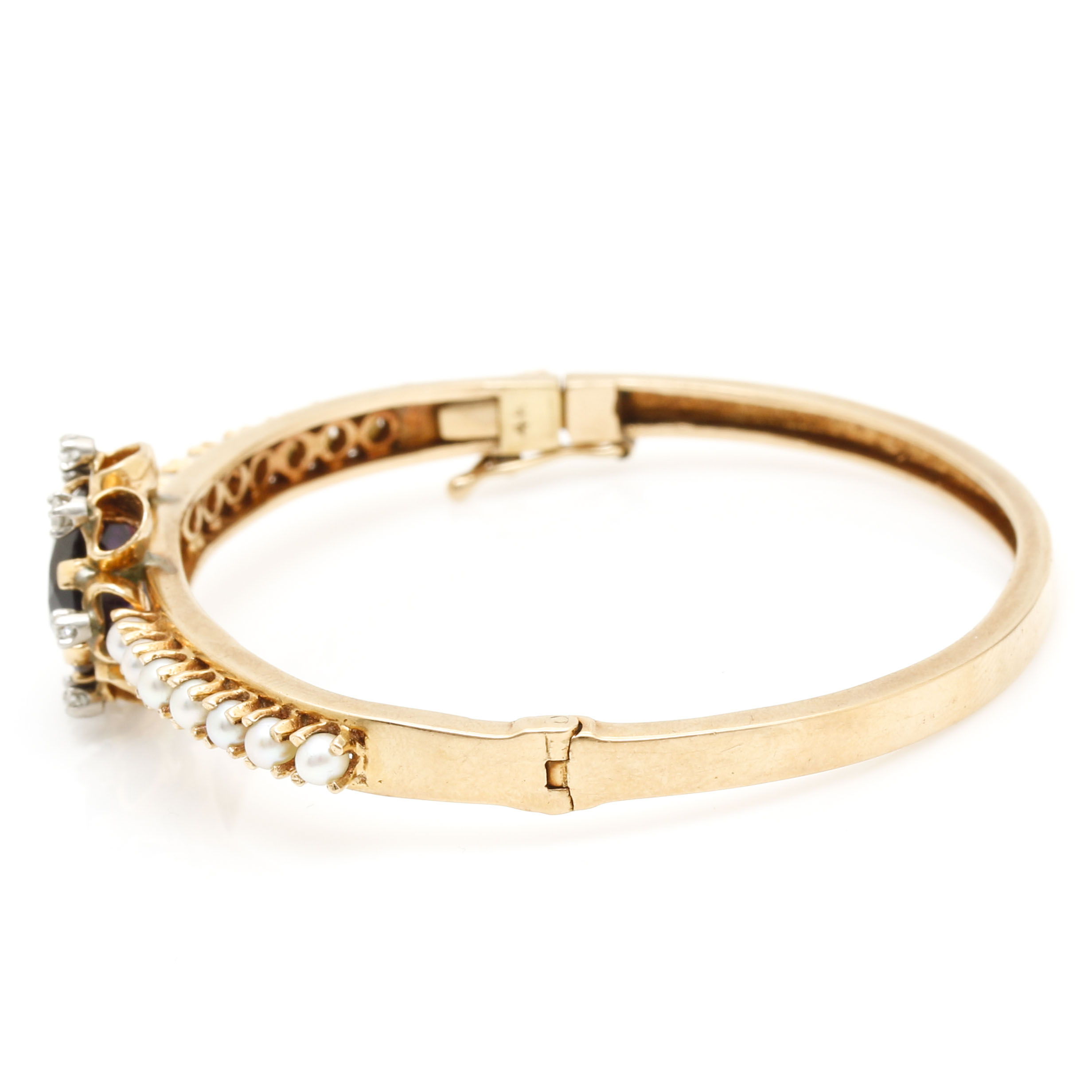 14K Yellow Gold Amethyst, Cultured Pearls and Diamond Bangle