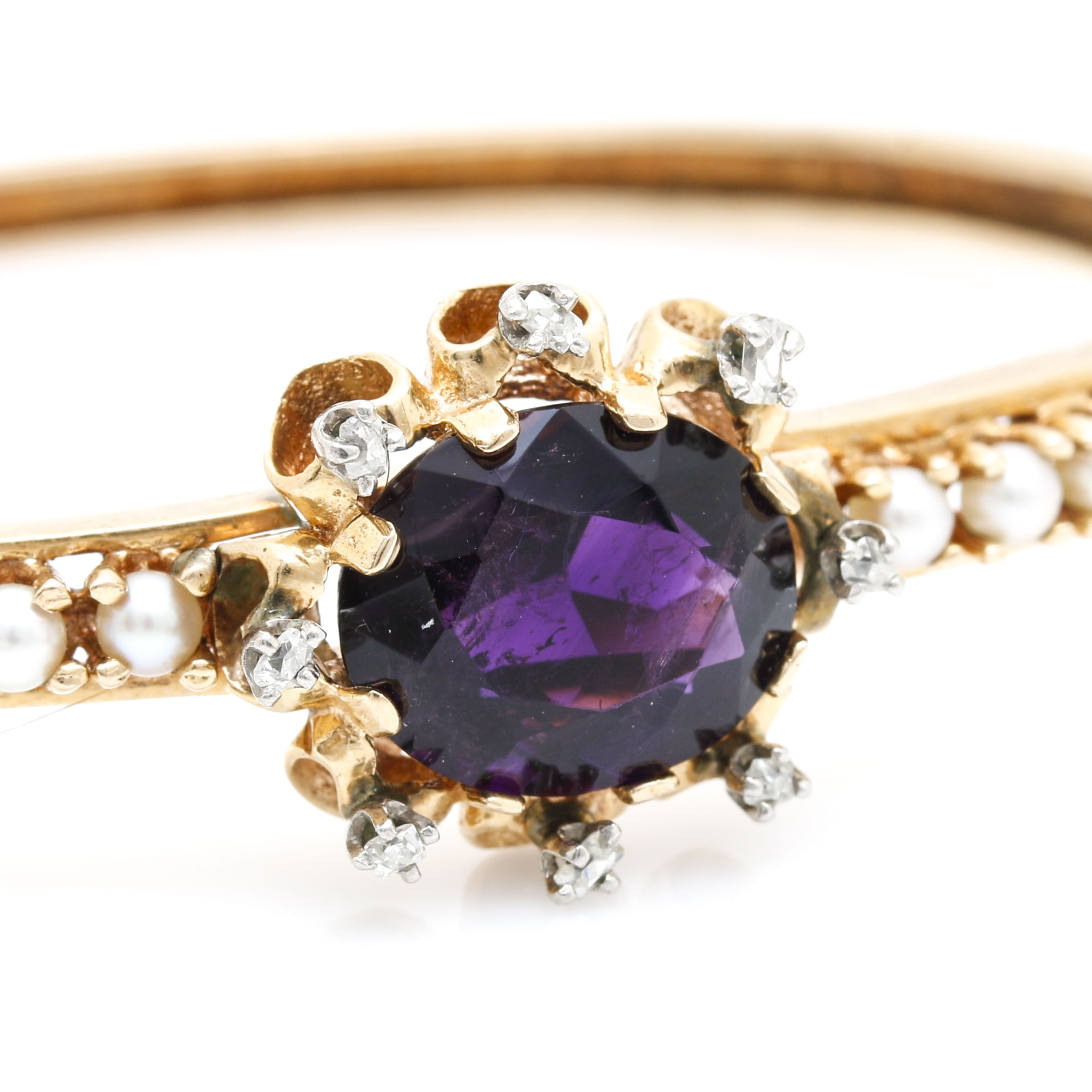 14K Yellow Gold Amethyst, Cultured Pearls and Diamond Bangle