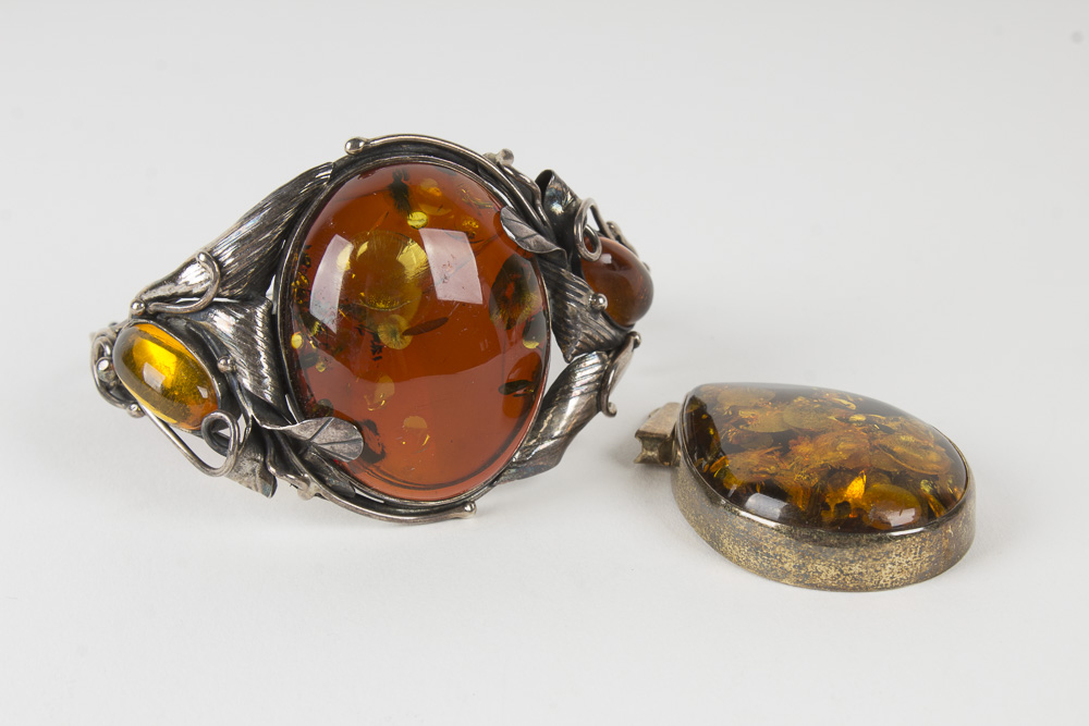 Silver Amber Bracelet and Pendant