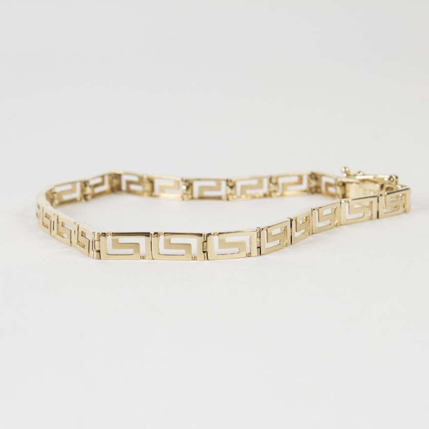 14K Yellow Gold Greek Key Link Bracelet