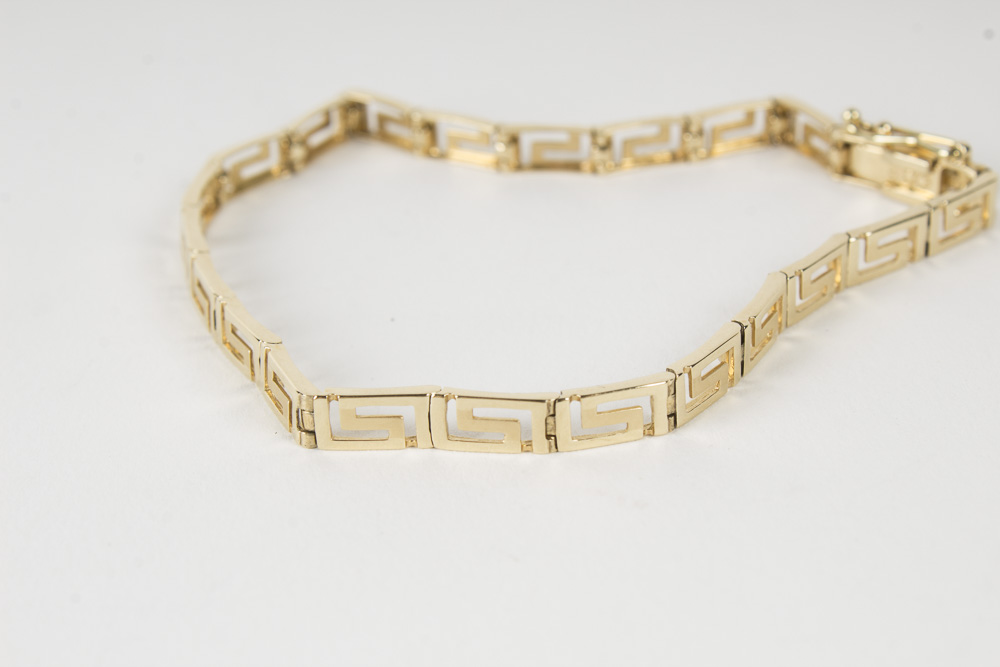 14K Yellow Gold Greek Key Link Bracelet