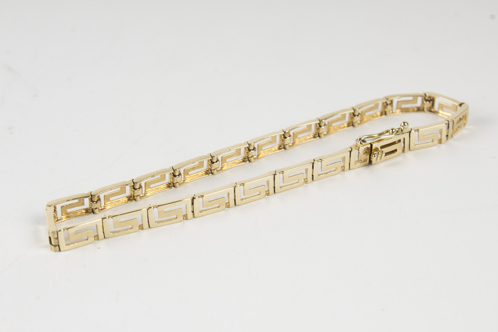 14K Yellow Gold Greek Key Link Bracelet