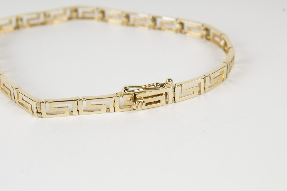 14K Yellow Gold Greek Key Link Bracelet