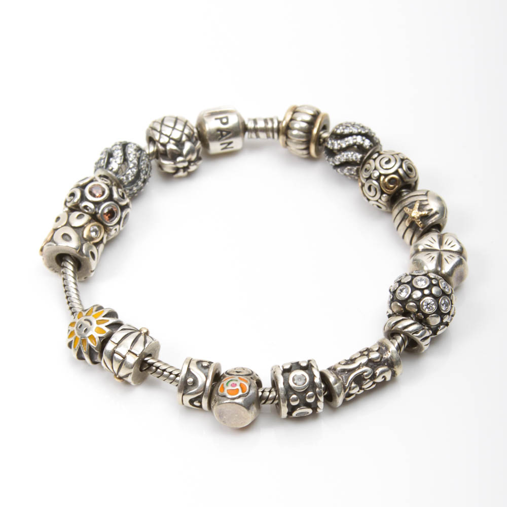 Pandora Sterling Silver and 14K Gold Charm Bracelet