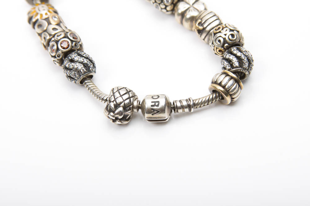 Pandora Sterling Silver and 14K Gold Charm Bracelet