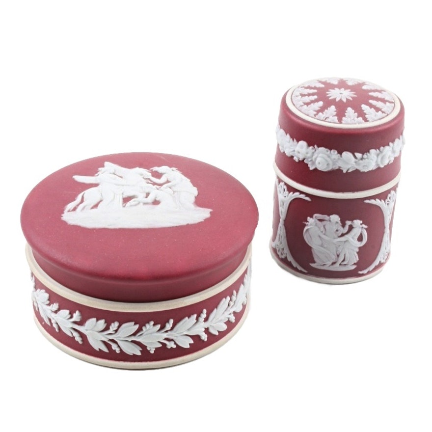 Two Wedgwood Red Jasperware Trinket Boxes