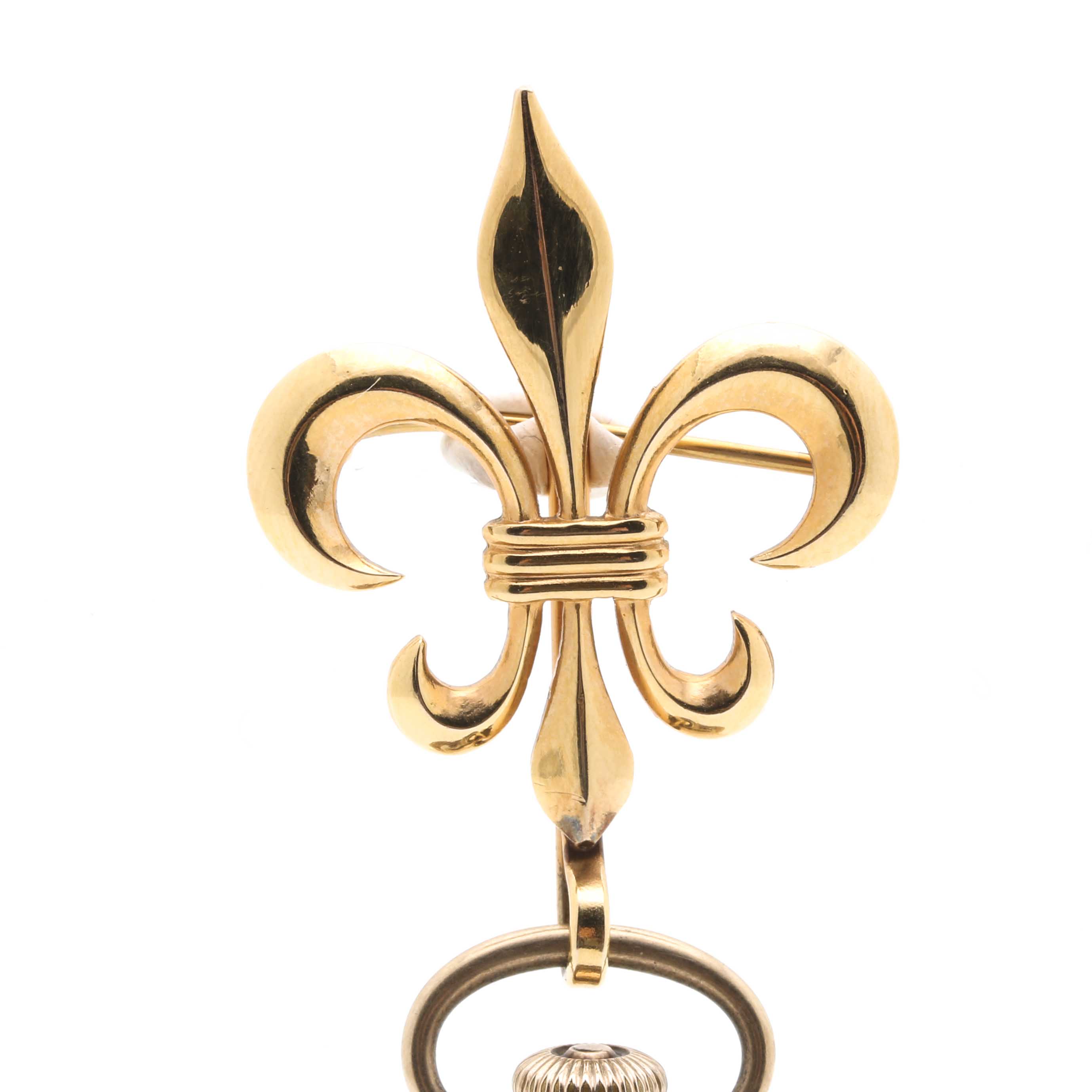 Antique Gold-Filled Waltham Pocket Watch With Gold-Filled Fleur de Lis Brooch