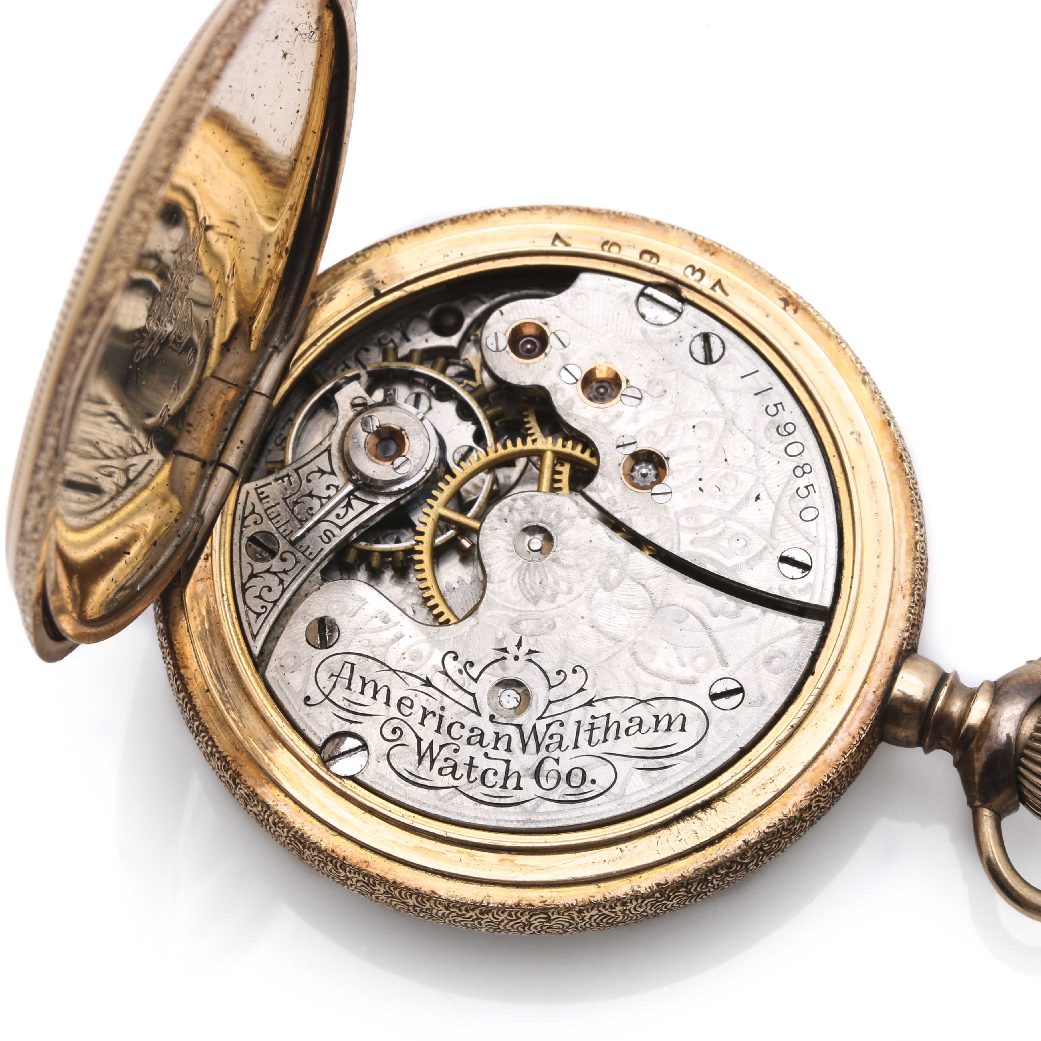 Antique Gold-Filled Waltham Pocket Watch With Gold-Filled Fleur de Lis Brooch