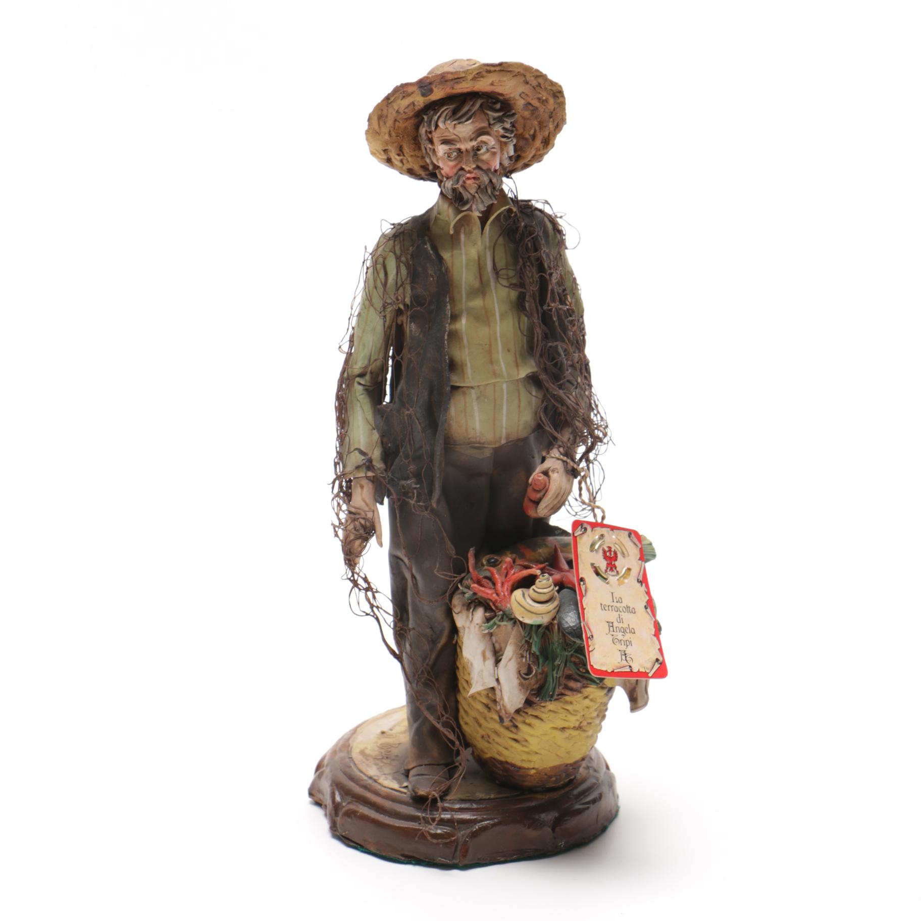 Handmade Terracotta Fisherman Figurine by Angela Tripi