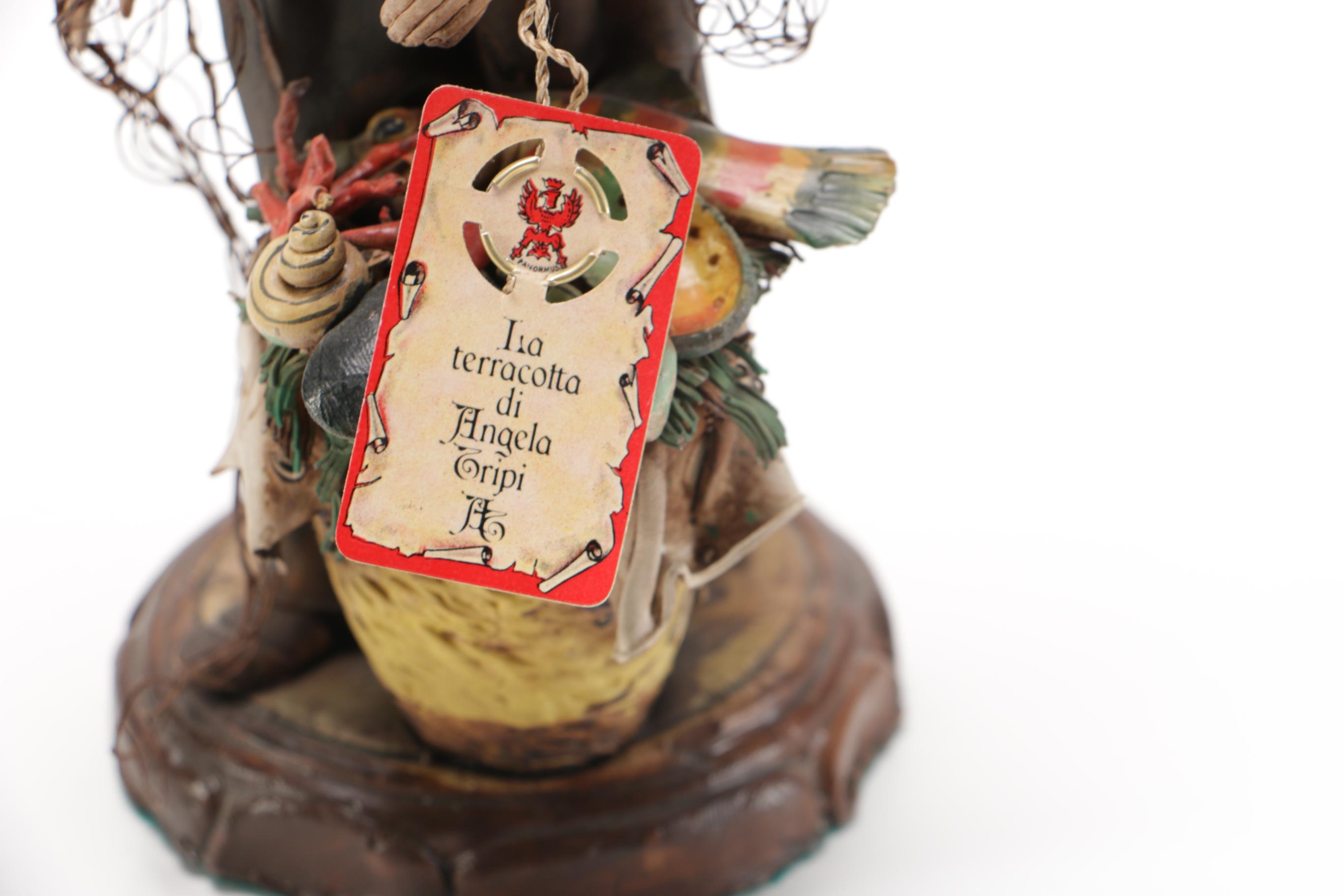 Handmade Terracotta Fisherman Figurine by Angela Tripi