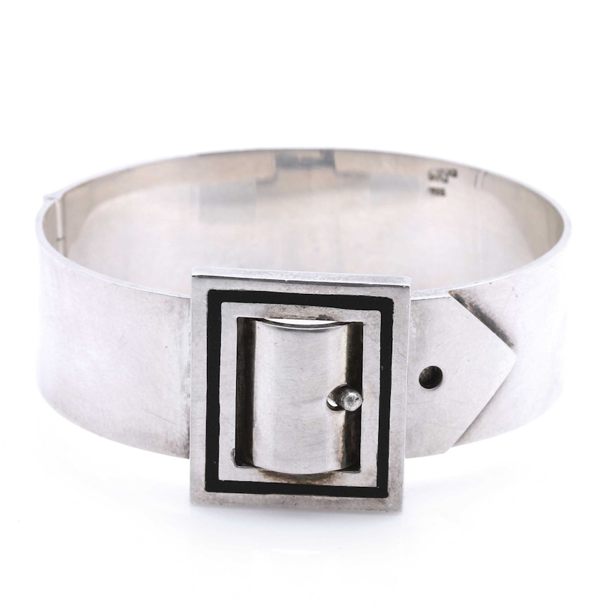 Puig Doria Sterling Silver Hinged "Belt Buckle" Bangle