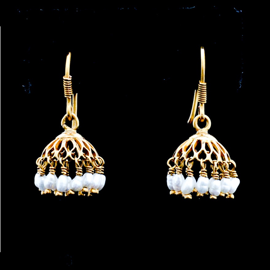 18K Yellow Gold Pearl Chandelier Earrings