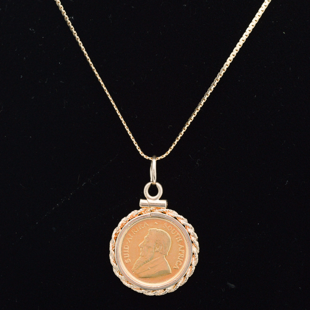 14K Yellow Gold Necklace With 1981 Krugerrand Coin Pendant