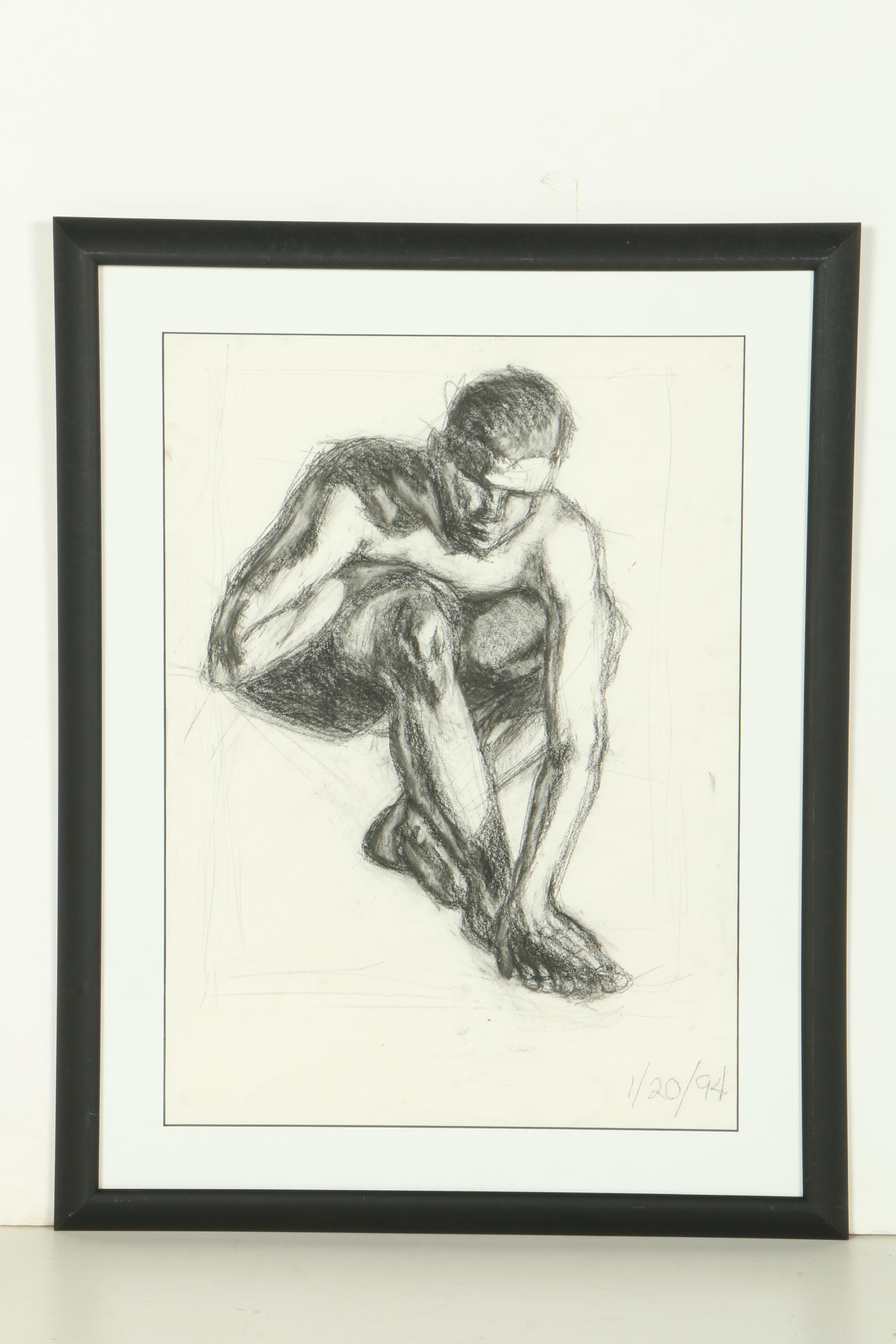 Framed Charcoal Figure Drawing