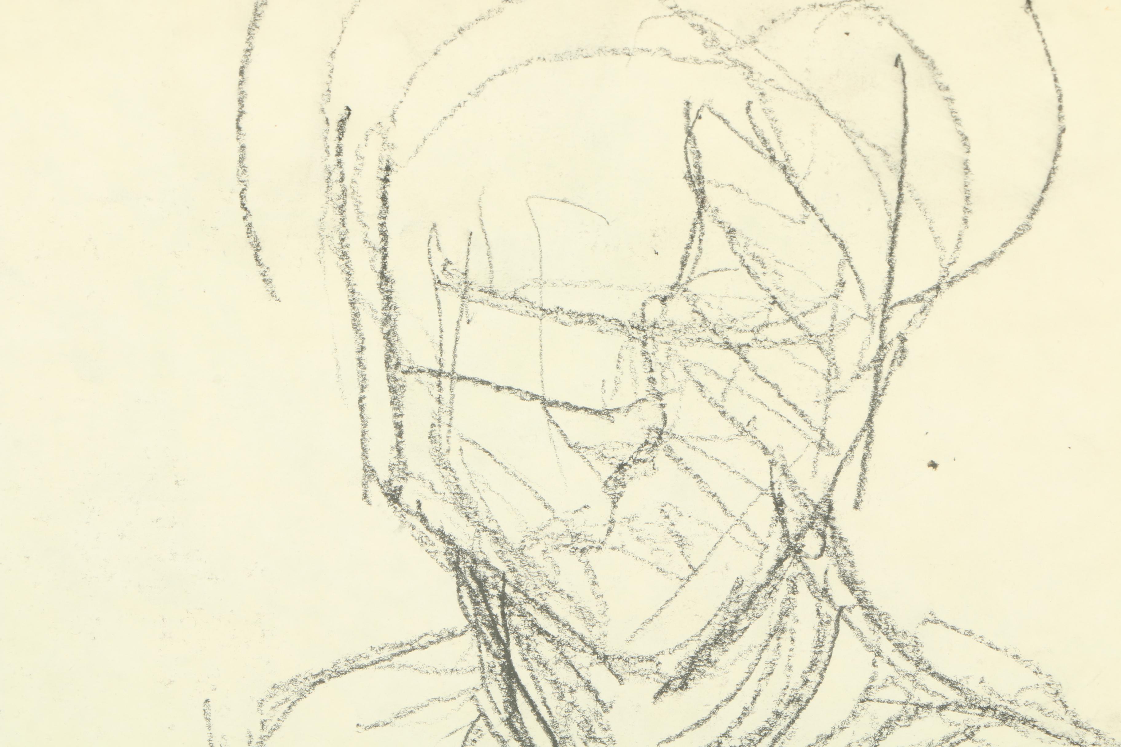 Framed Charcoal Drawing of a Seated Figure