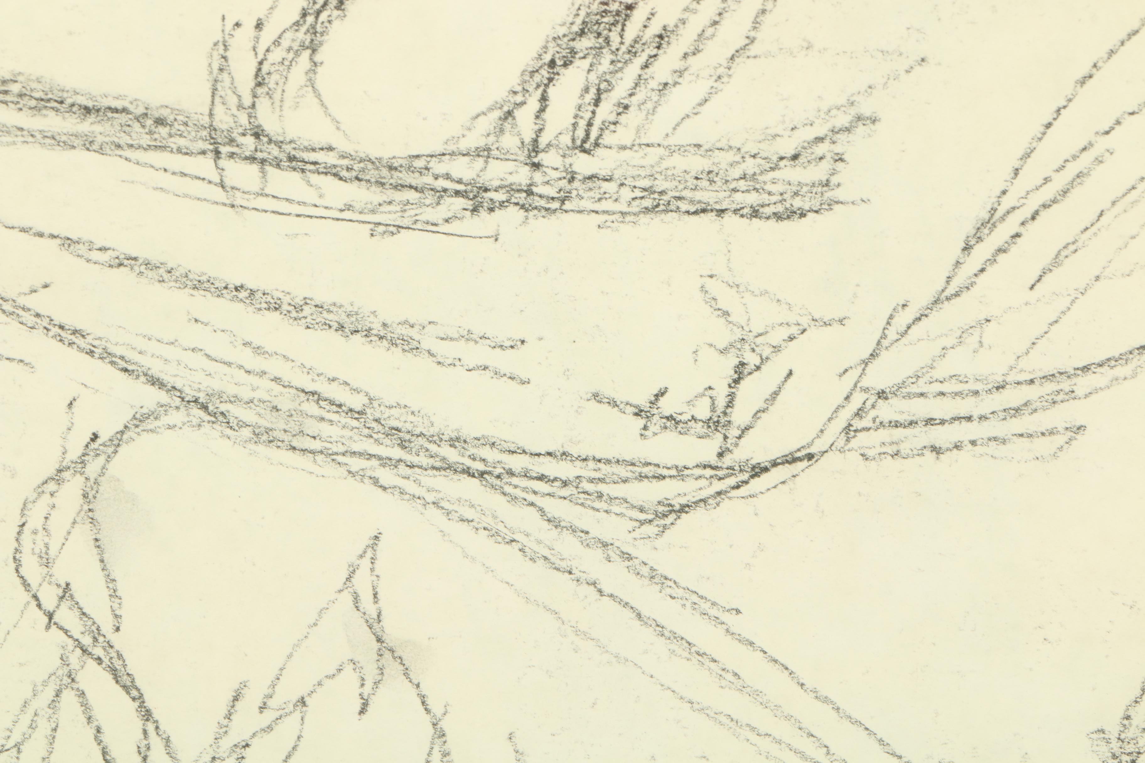 Framed Charcoal Drawing of a Seated Figure