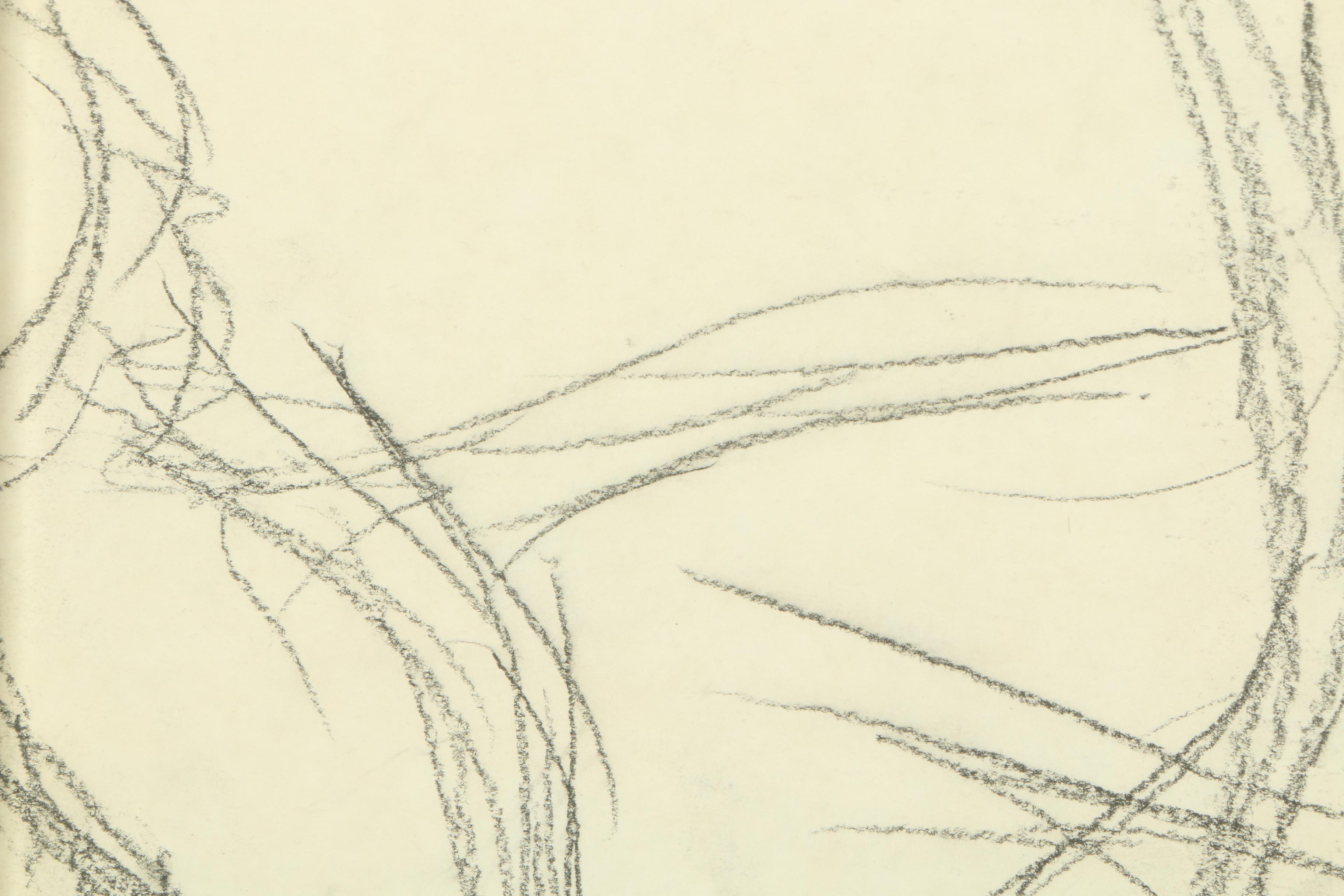 Framed Charcoal Drawing of a Seated Figure