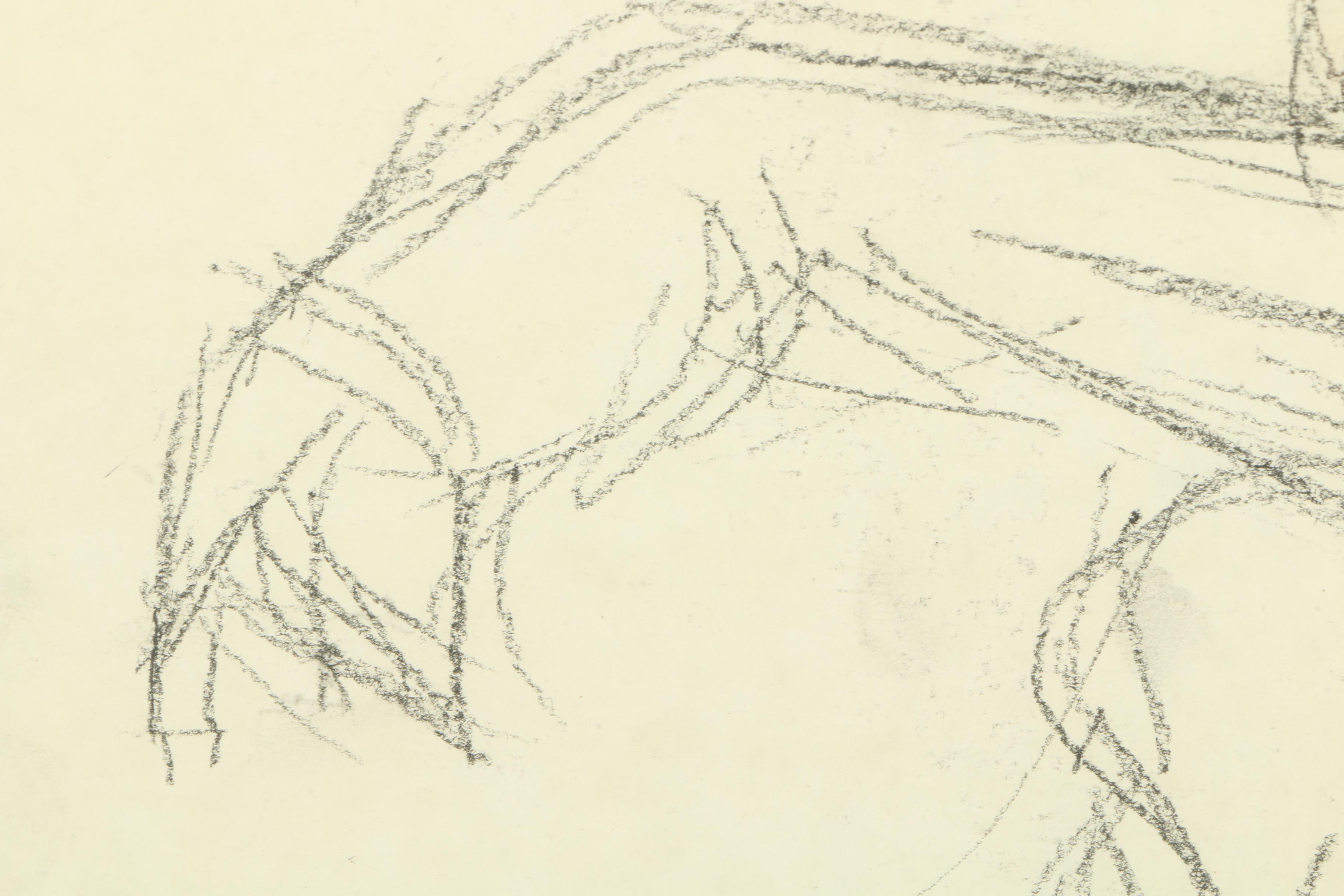 Framed Charcoal Drawing of a Seated Figure