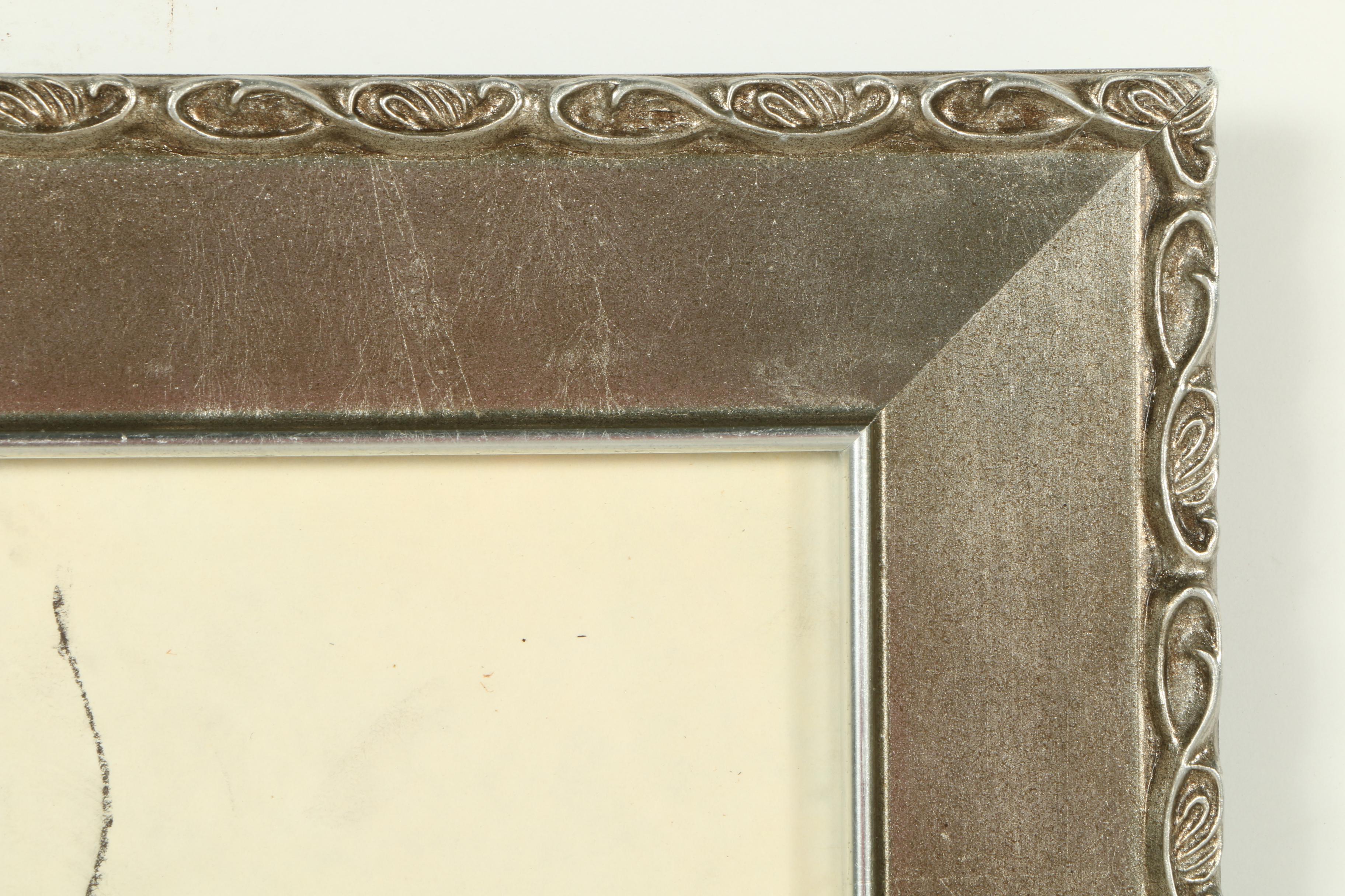 Framed Charcoal Drawing of a Seated Figure