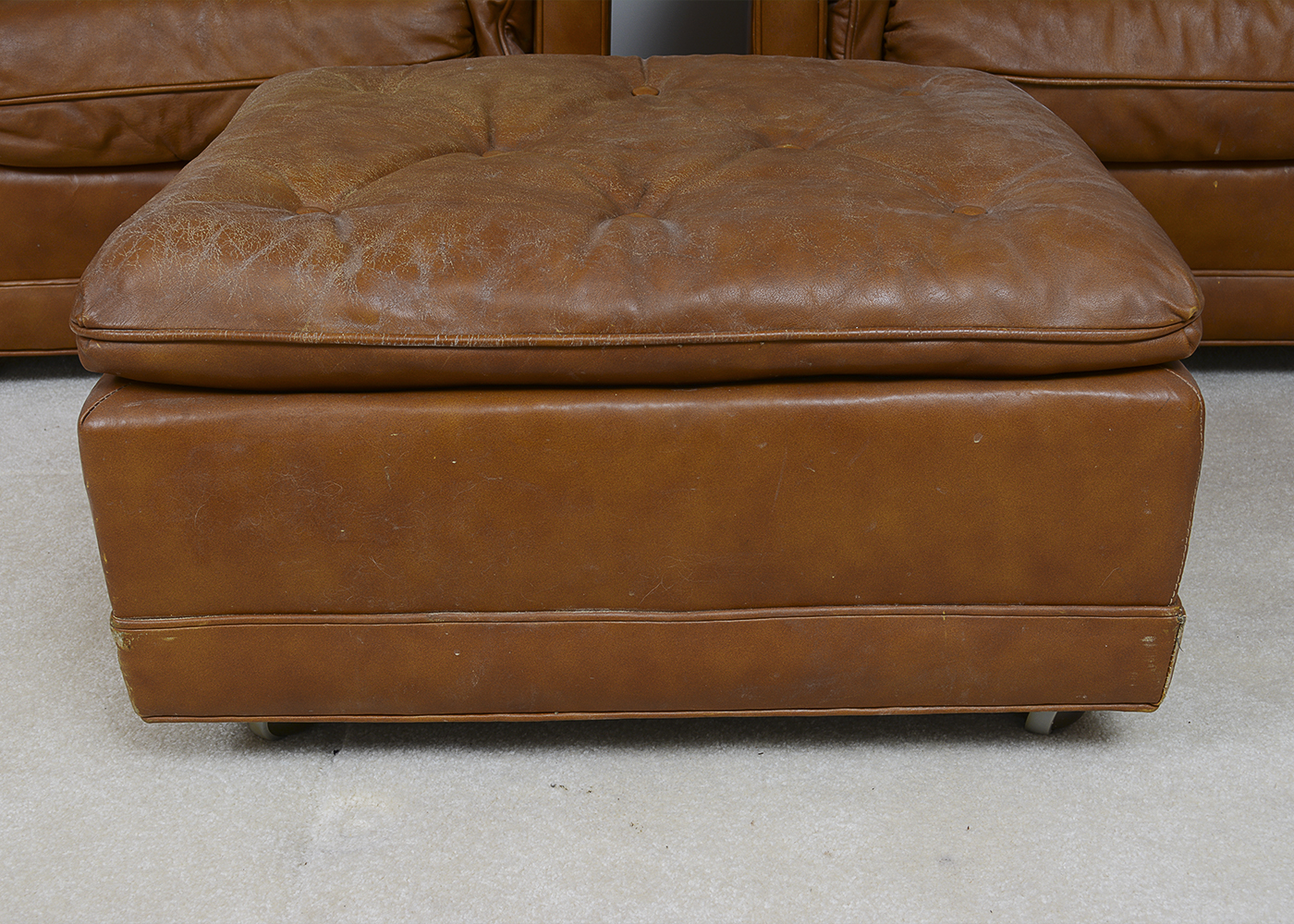 Two Vintage Drexel Heritage Leather Armchairs and Ottoman