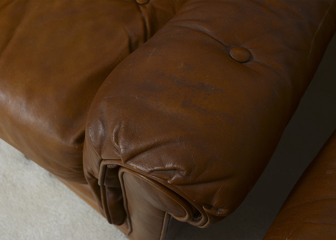 Two Vintage Drexel Heritage Leather Armchairs and Ottoman