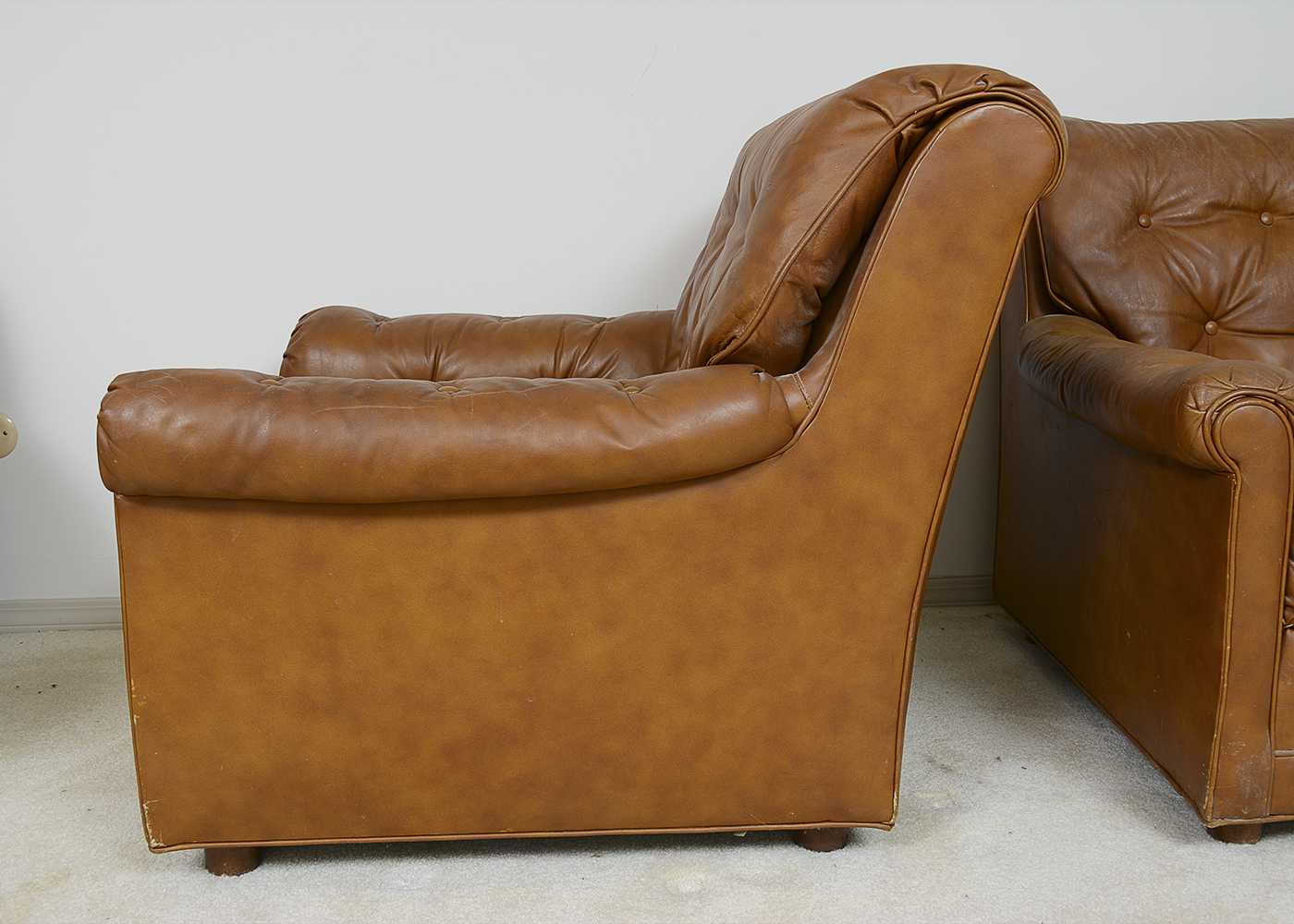 Two Vintage Drexel Heritage Leather Armchairs and Ottoman
