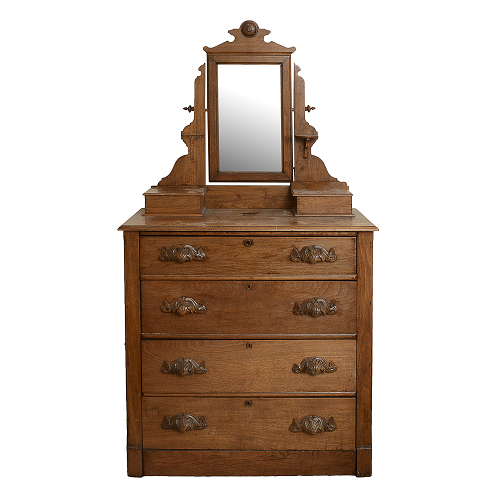 Antique Victorian Walnut Dresser With Mirror