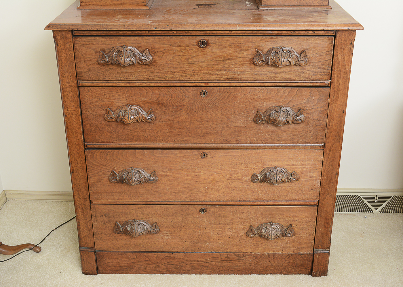 Antique Victorian Walnut Dresser With Mirror